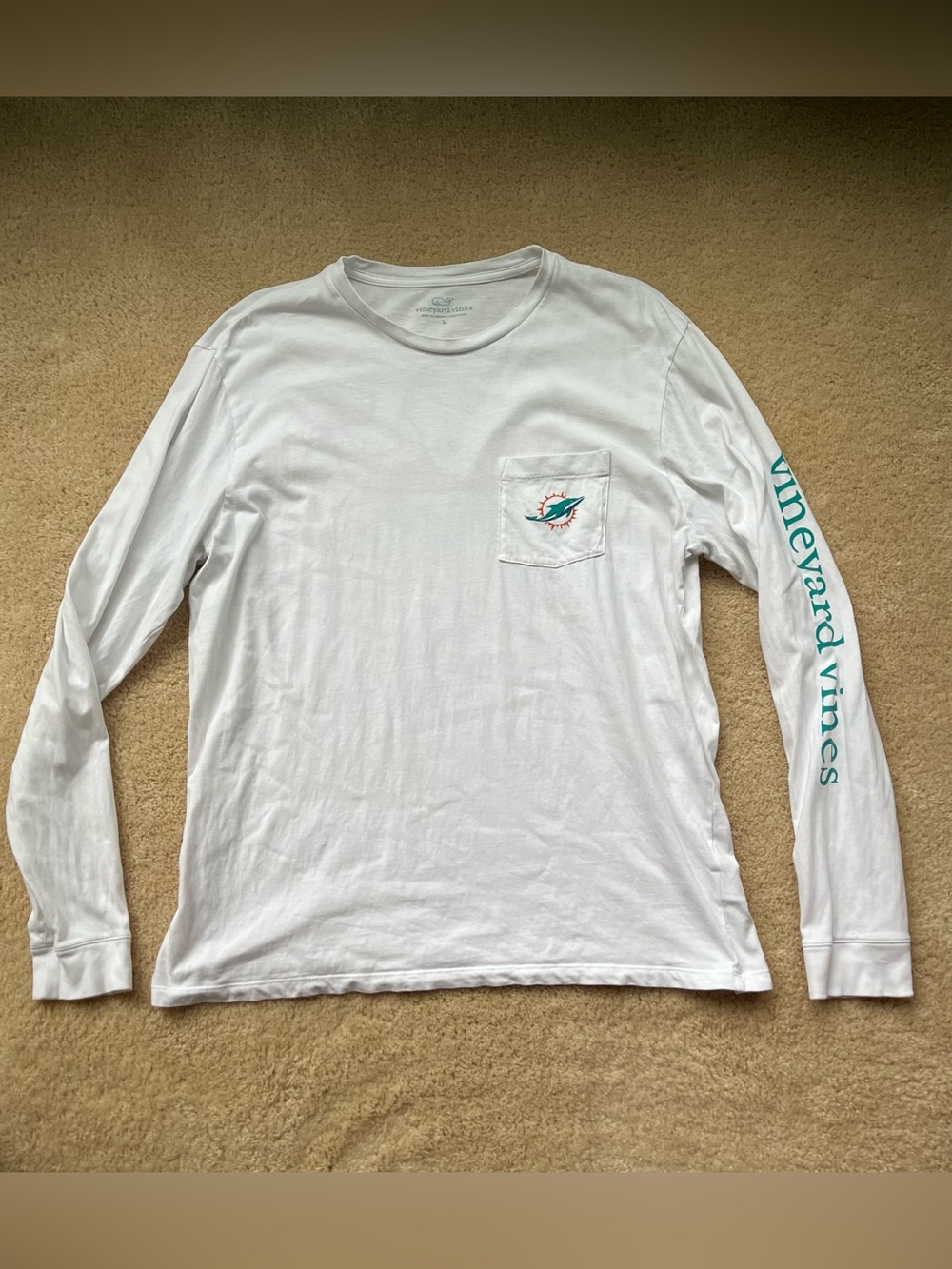 Vineyard Vines Women's NFL Miami Dolphins Long Sleeve White T-Shirt - Sz L - EUC